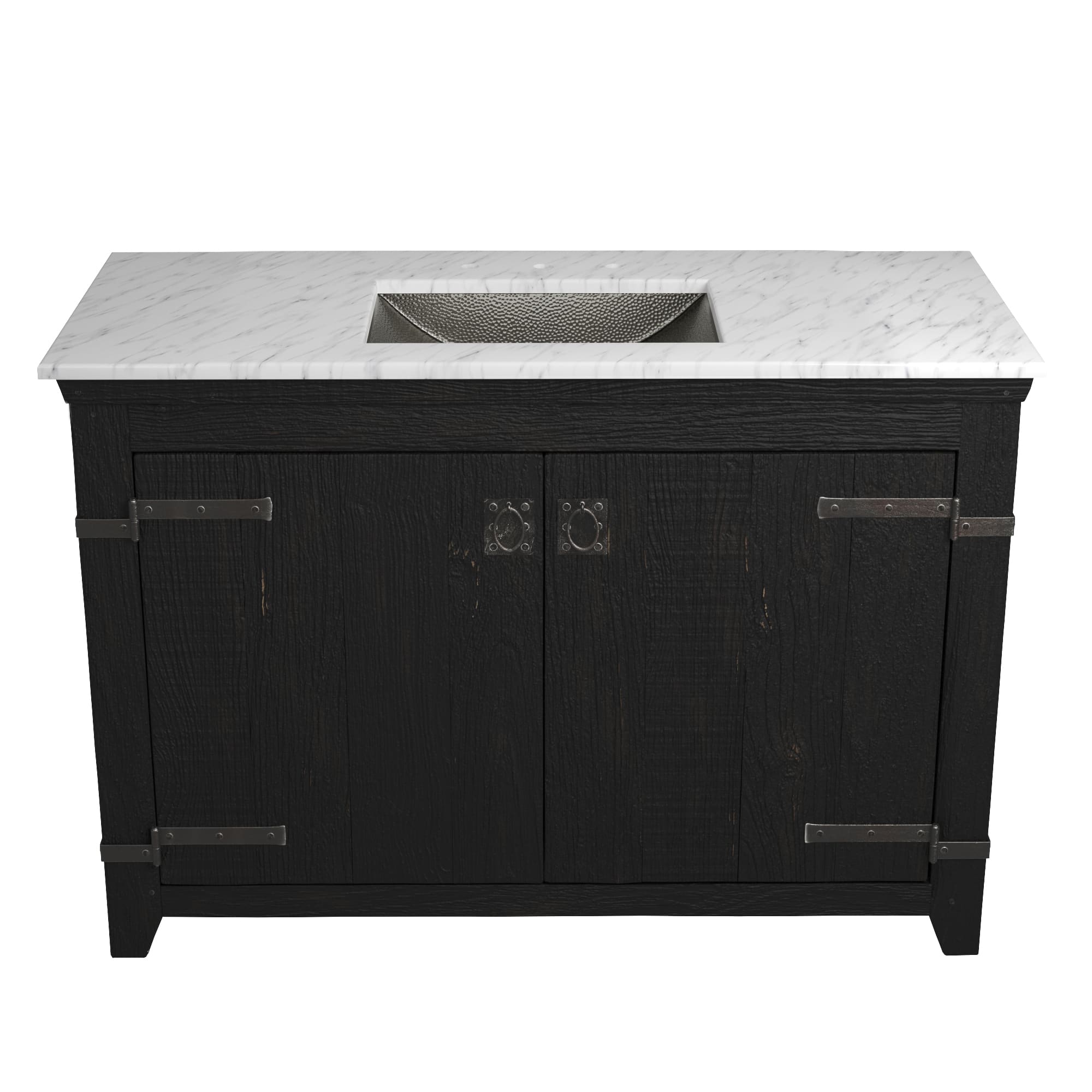 Native Trails 48" Americana Vanity in Anvil with Carrara Marble Top and Avila in Polished Nickel, 8" Widespread Faucet Holes, BND48-VB-CT-CP-030