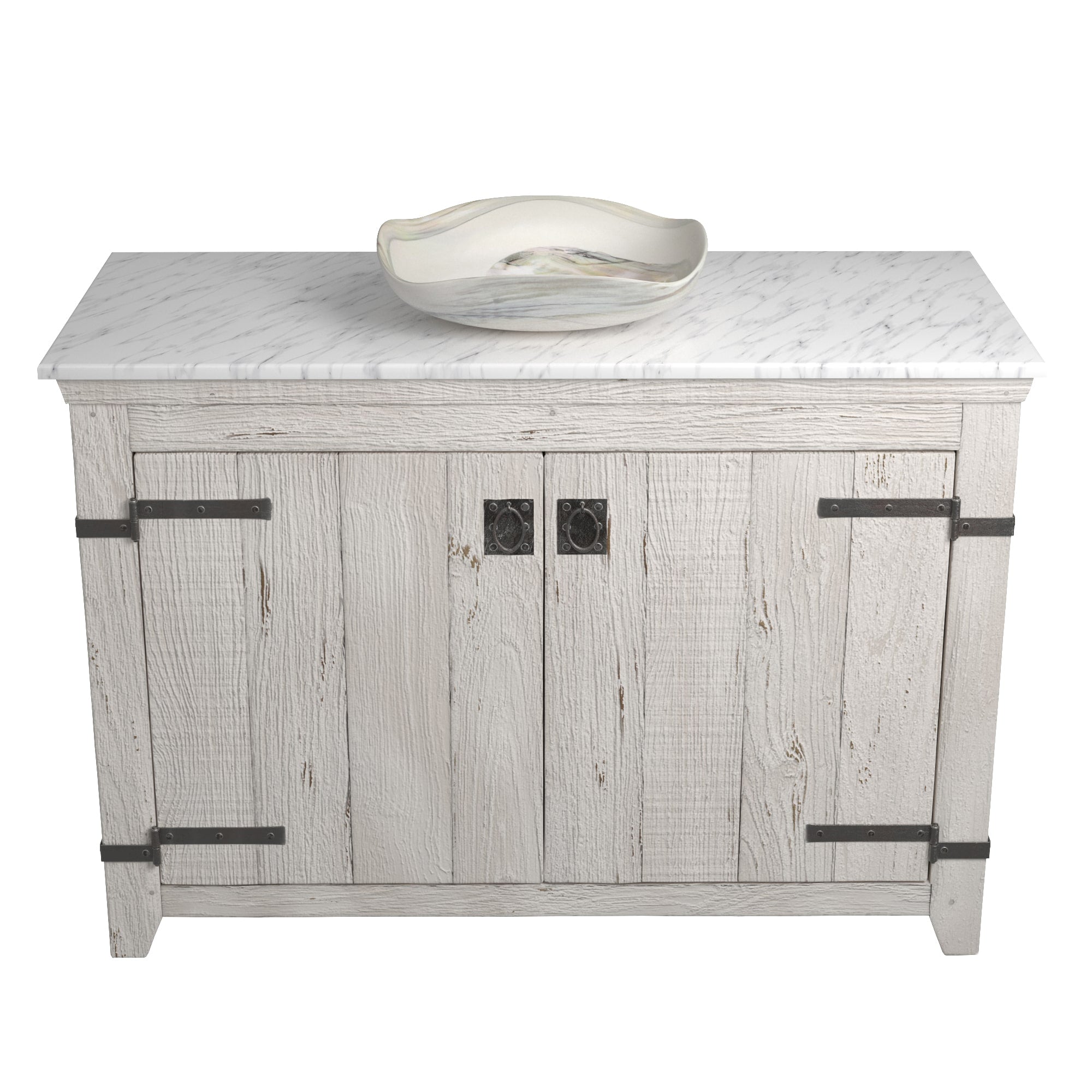 Native Trails 48" Americana Vanity in Whitewash with Carrara Marble Top and Lido in Abalone, No Faucet Hole, BND48-VB-CT-MG-002