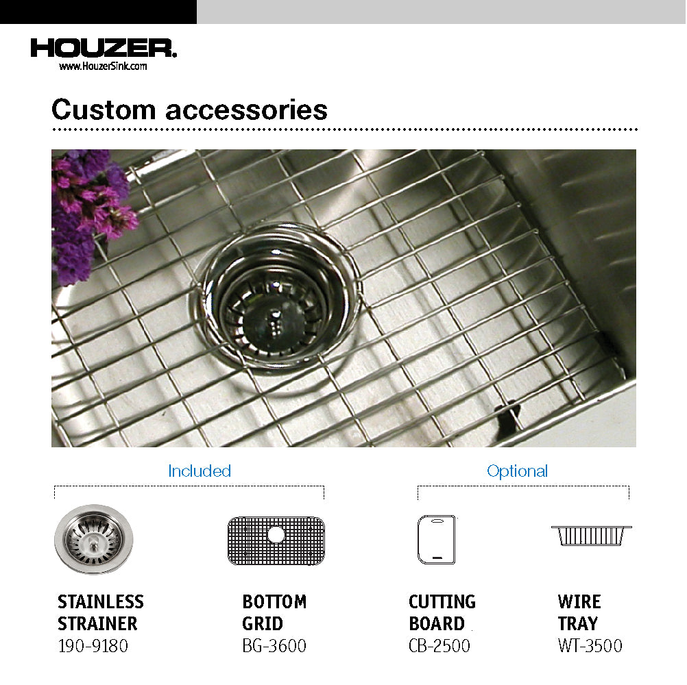 Alternate Image for Houzer Belleo 18" Drop In/Topmount Stainless Steel Kitchen Sink, 18 Gauge, BSG-3018