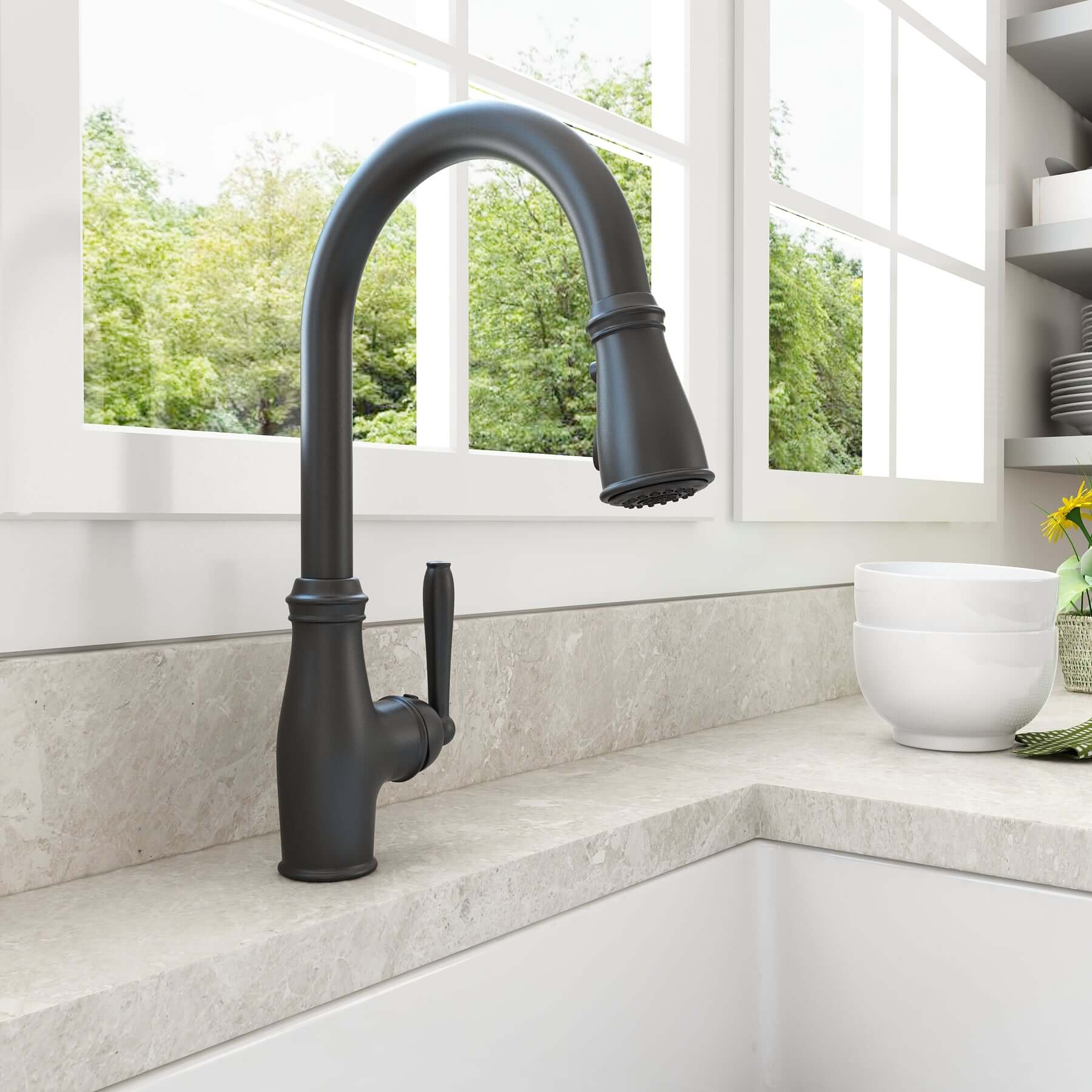 Alternate Image for BOCCHI Belsena 1.75 GPM Brass Kitchen Faucet, Traditional, Matte Black, 2023 0001 MB