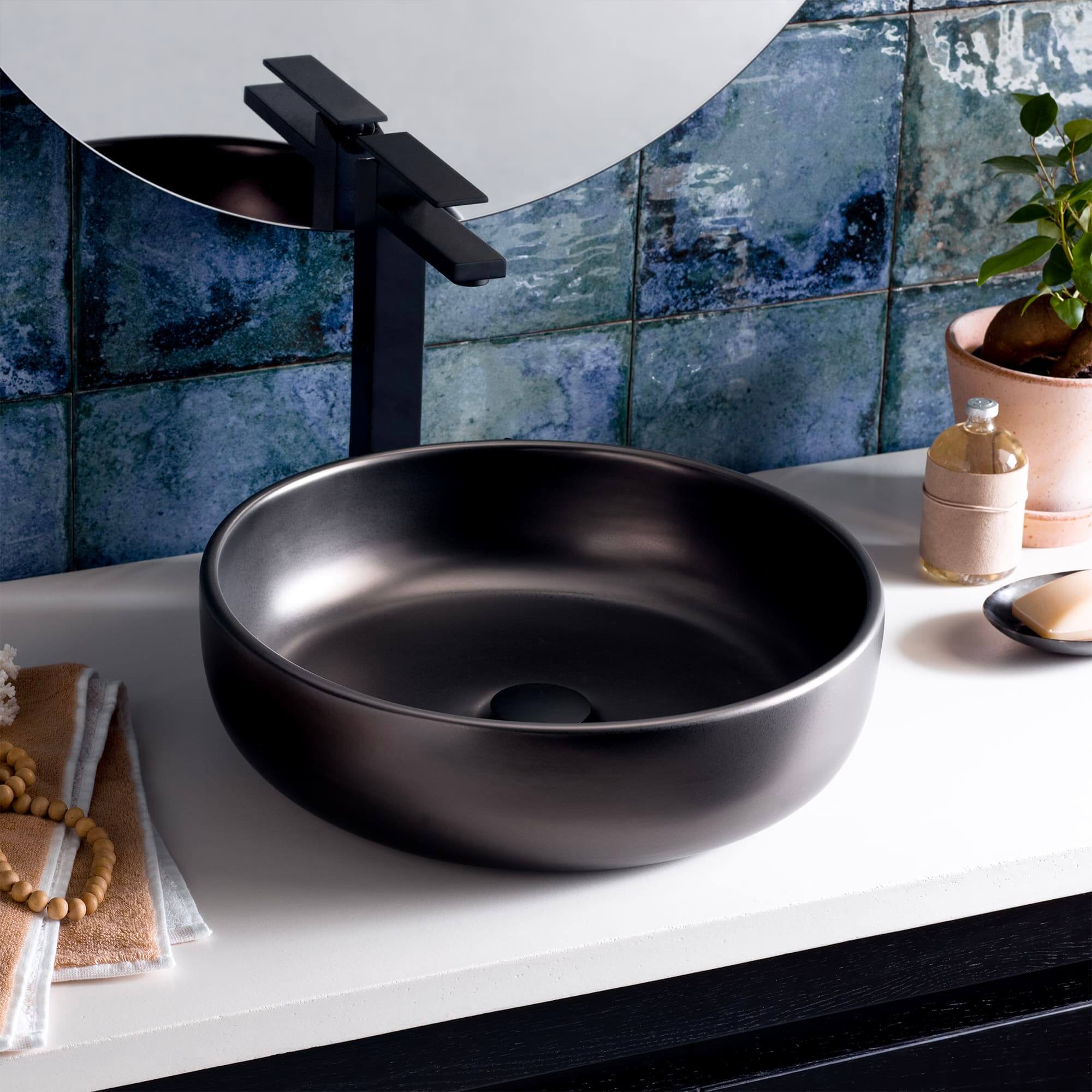 Alternate Image for Native Trails Bliss 16" x 16" Round Vessel Fireclay Bathroom Sink, Gunmetal, PML1616-M