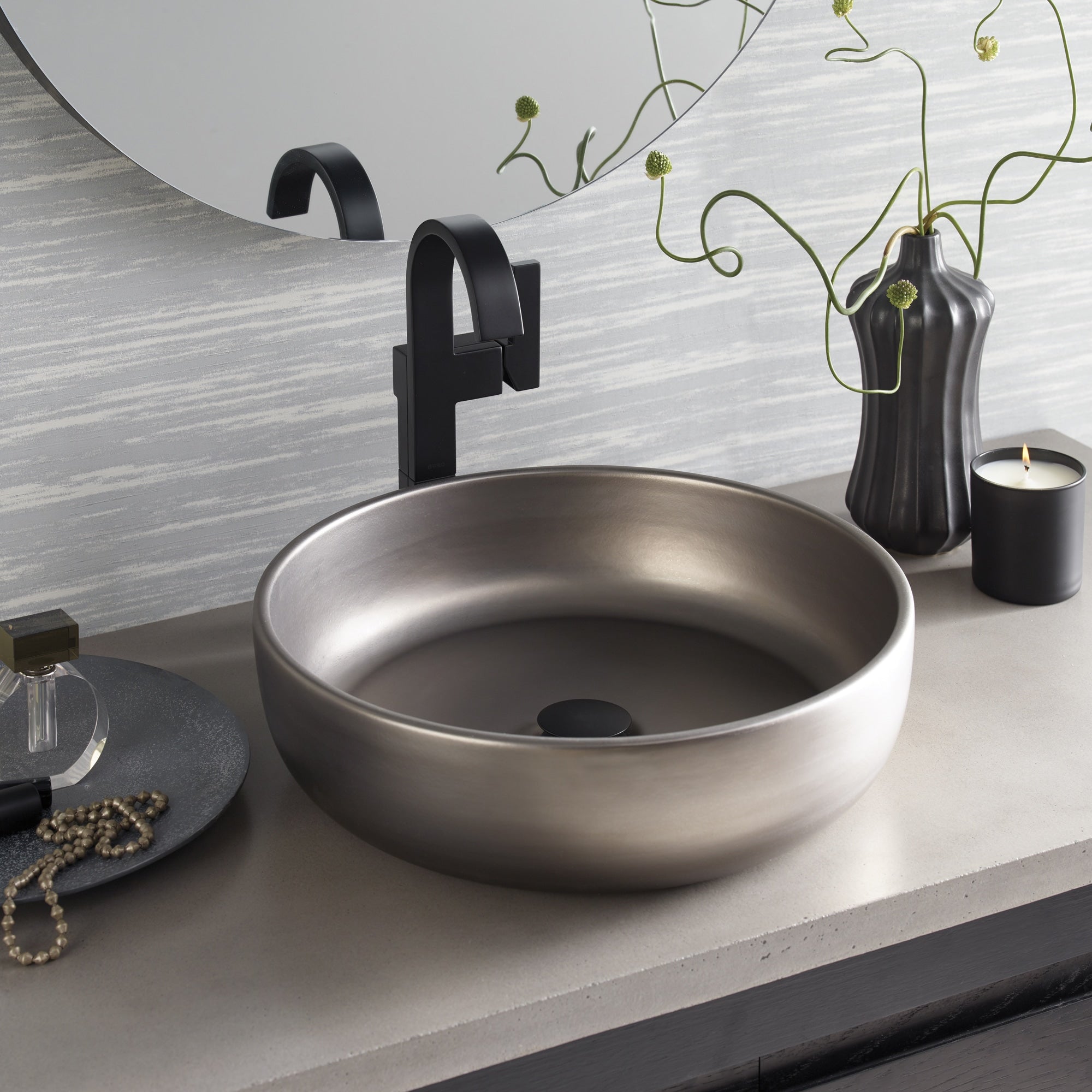Native Trails Bliss 16" x 16" Round Vessel Fireclay Bathroom Sink, Platinum, PML1616-P