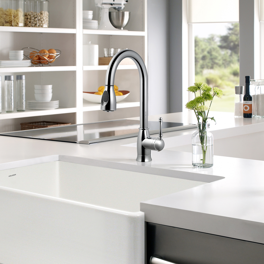Houzer Camden Pull Down Kitchen Faucet Brushed Brass, CAMPD-368-BB - The Sink Boutique