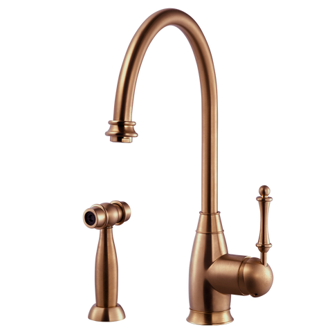 Houzer Charlotte Solid Brass Kitchen Faucet with Sidespray Antique Copper, CHASS-682-AC