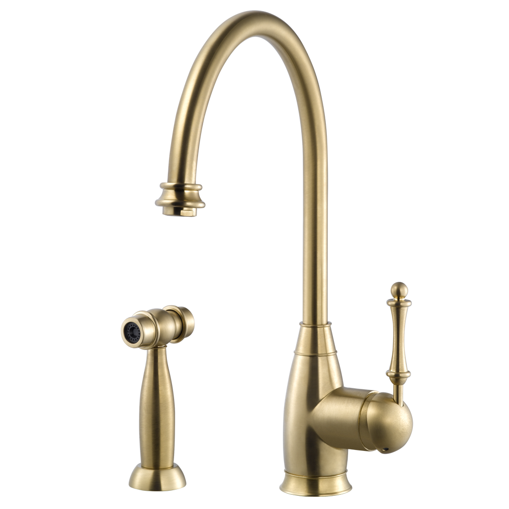Alternate Image for Houzer Charlotte Solid Brass Kitchen Faucet with Sidespray Brushed Brass, CHASS-682-BB