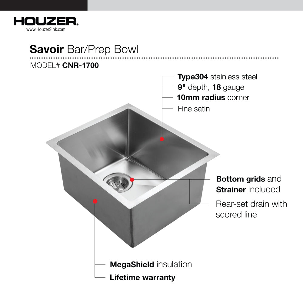 Alternate Image for Houzer Savior 18" Undermount Plastic Kitchen Sink, CNR-1700