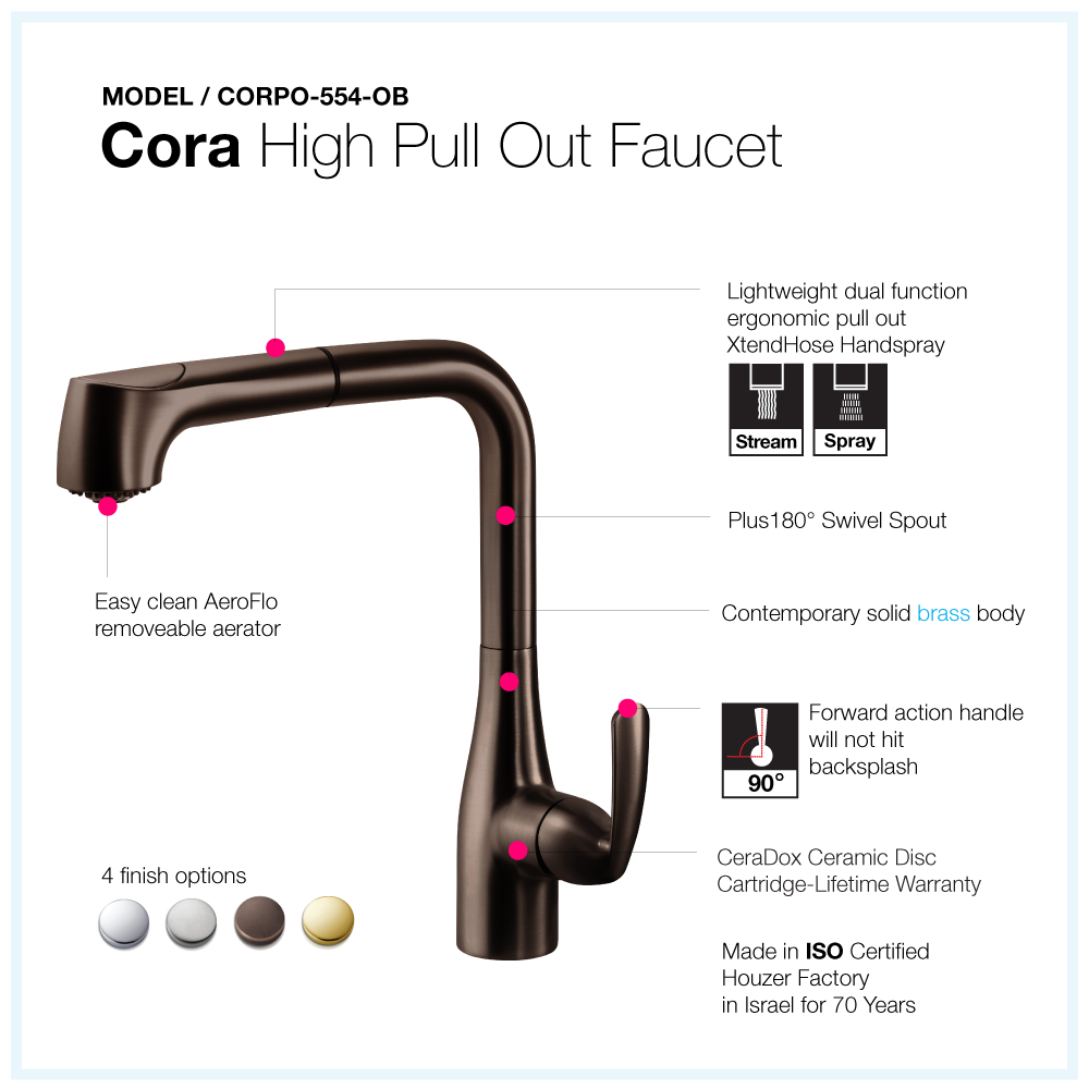Alternate Image for Houzer Cora Pull Out Kitchen Faucet Oil Rubbed Bronze, CORPO-554-OB