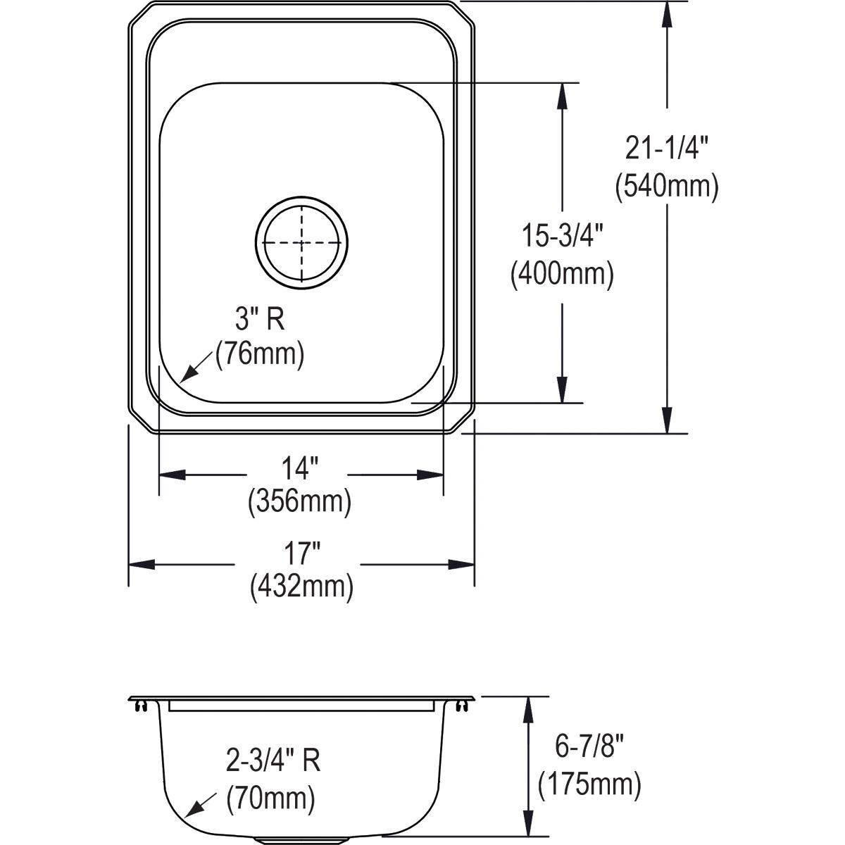 Alternate Image for Elkay Celebrity 17" Stainless Steel Kitchen Sink, 20 Gauge, Brushed Satin, 2 Faucet Hole, CR17212