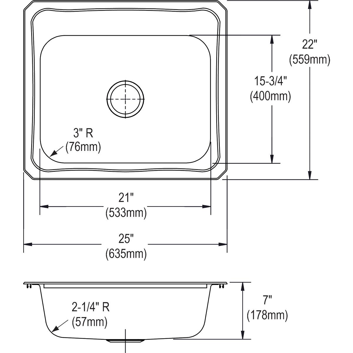 Alternate Image for Elkay Celebrity 25" Stainless Steel Kitchen Sink, 20 Gauge, Brushed Satin, 4 Faucet Hole, CR25224