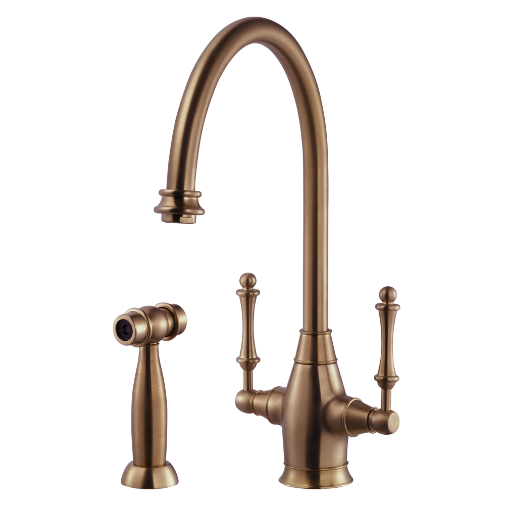Houzer Charleston Two Handle Kitchen Faucet with Sidespray Antique Copper, CRLSS-650-AC