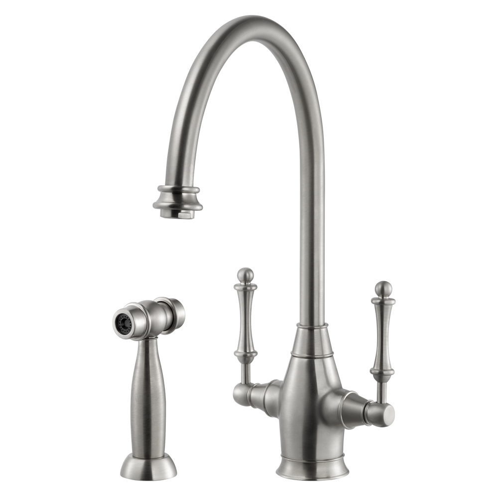 Houzer Charleston Two Handle Kitchen Faucet with Sidespray Brushed Nickel, CRLSS-650-BN