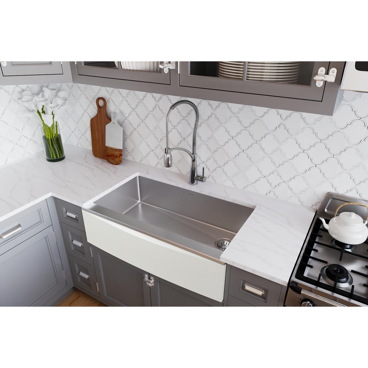 Elkay Crosstown 36" Stainless Steel Farmhouse Kitchen Sink for Interchangeable Apron, 16 Gauge, Polished Satin, CTXF134179R
