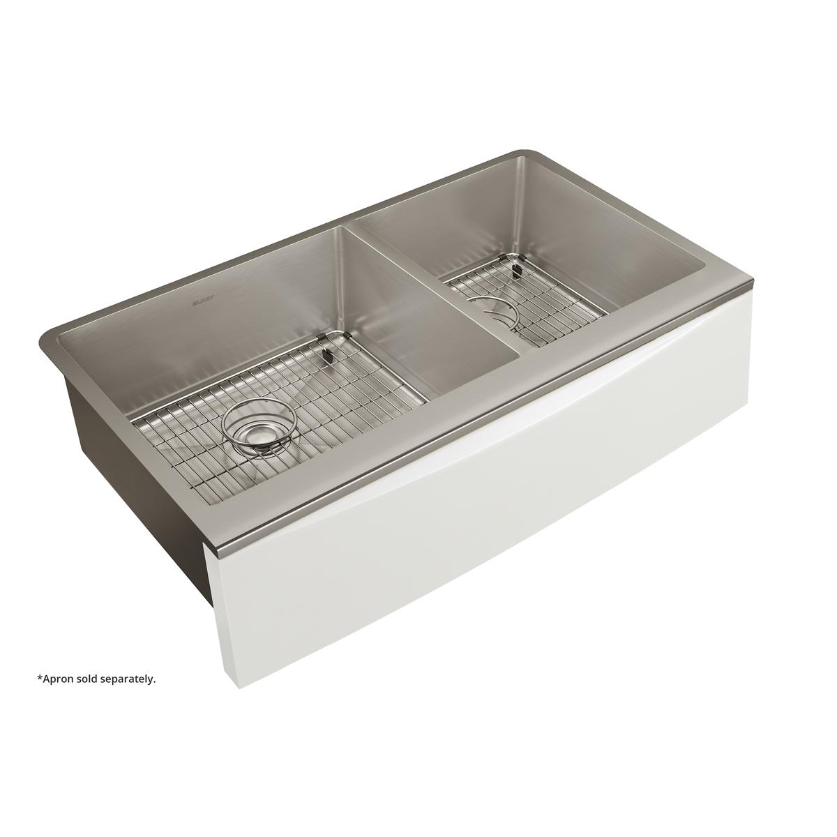 Alternate Image for Elkay Crosstown 36" Stainless Steel Farmhouse Kitchen Sink for Interchangeable Apron, 55/65 Double Bowl, 16 Gauge, Polished Satin, CTXF234179C