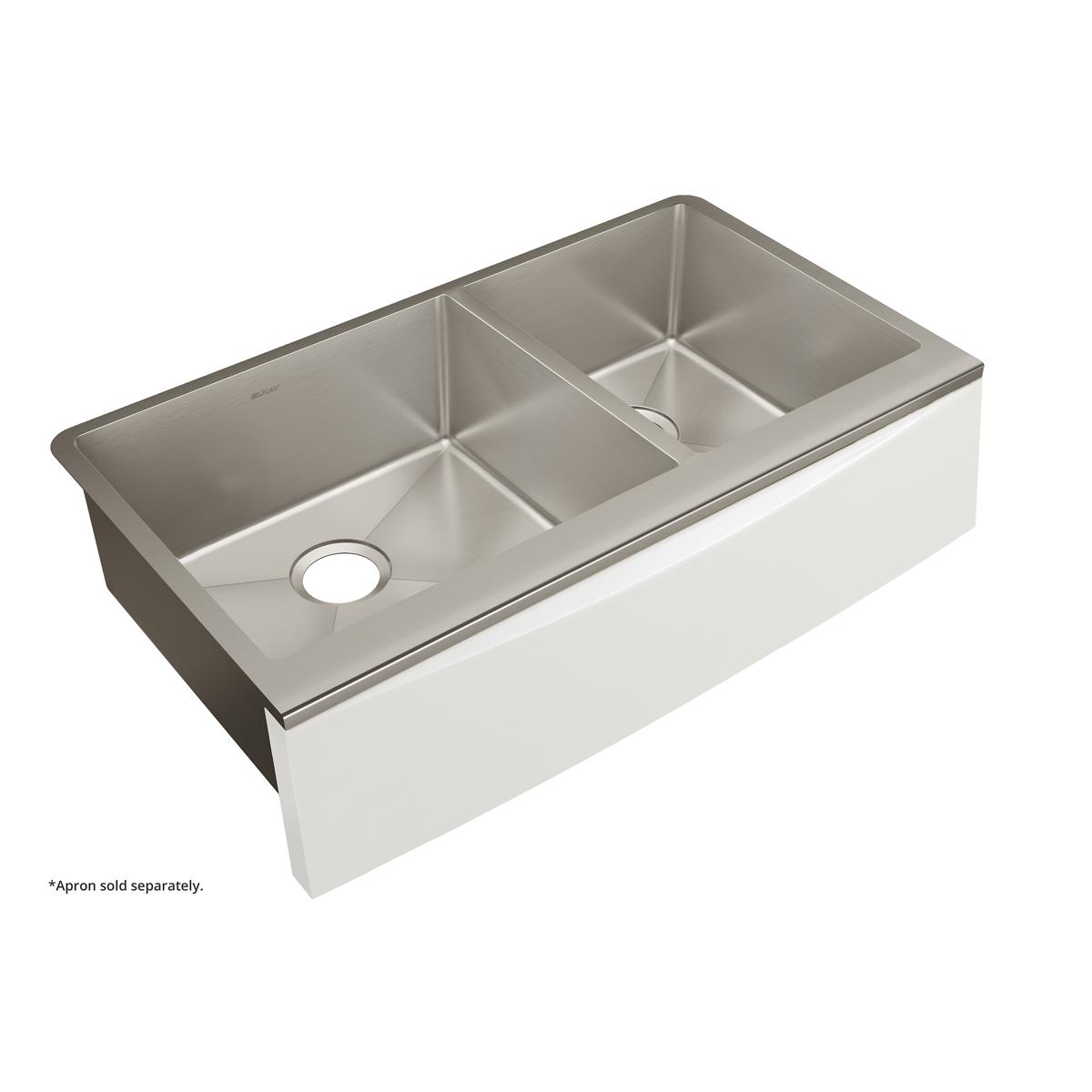 Alternate Image for Elkay Crosstown 36" Stainless Steel Farmhouse Kitchen Sink for Interchangeable Apron, 55/65 Double Bowl, 16 Gauge, Polished Satin, CTXF234179