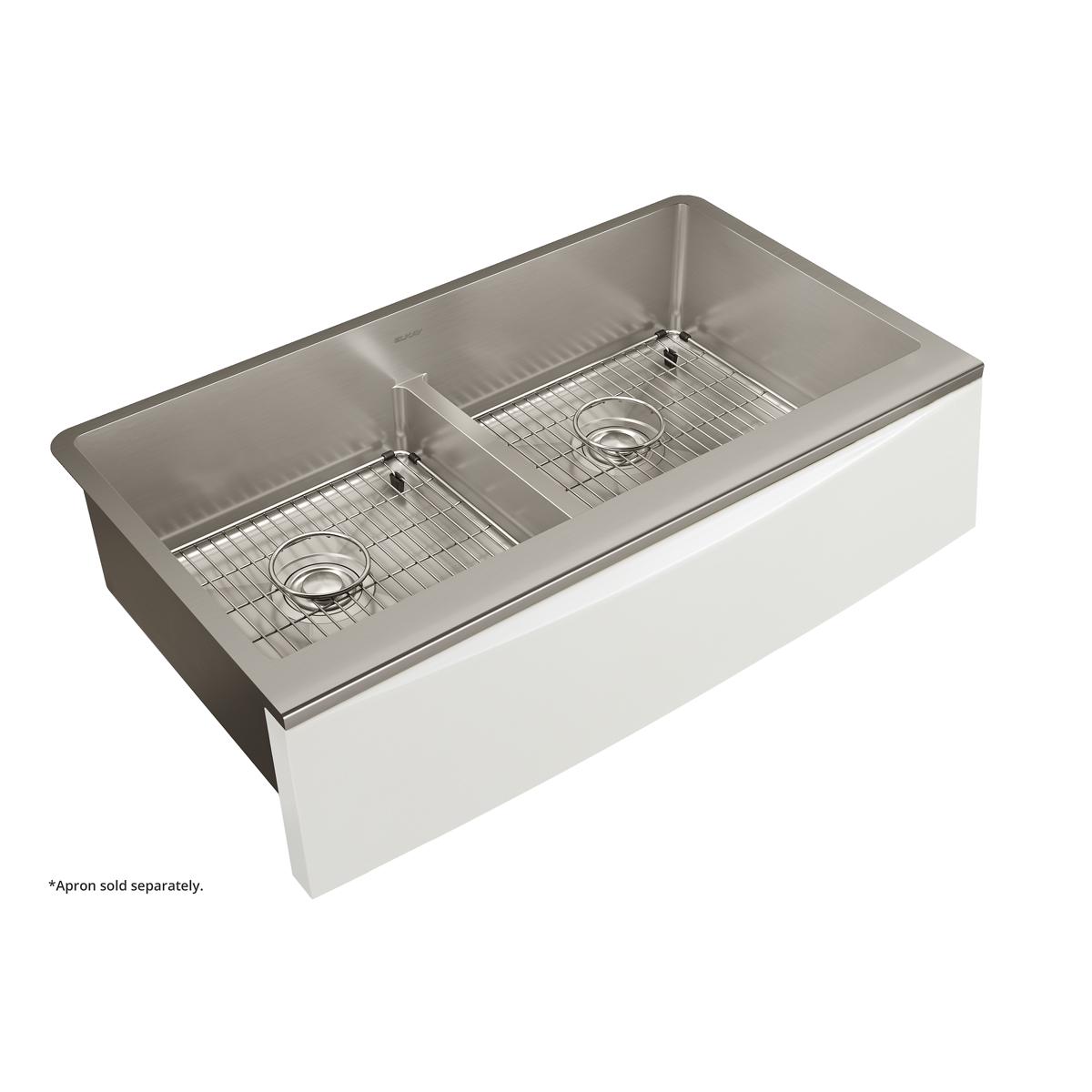 Alternate Image for Elkay Crosstown 36" Stainless Steel Farmhouse Kitchen Sink for Interchangeable Apron, 50/50 Double Bowl, 16 Gauge, Polished Satin, CTXFA34179C