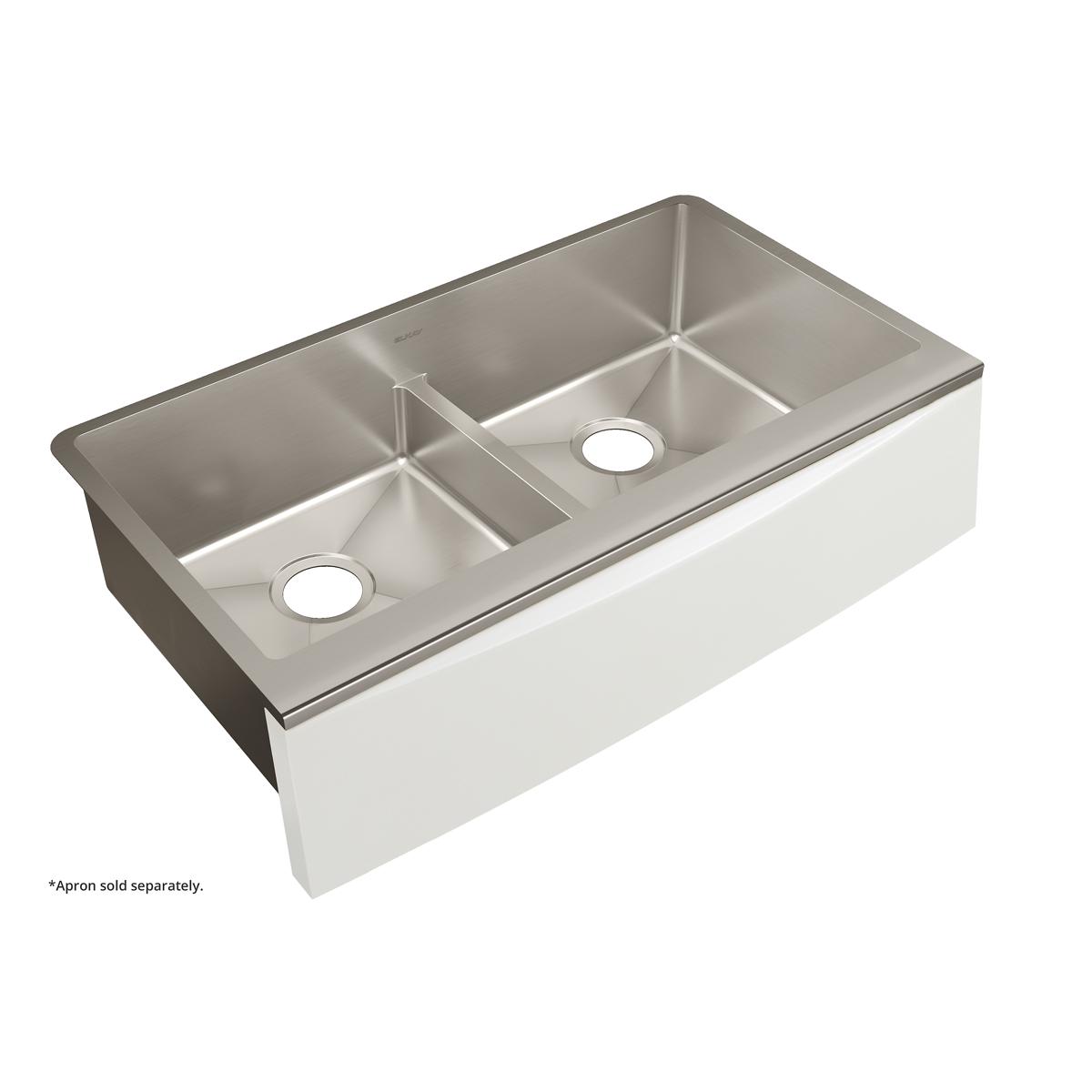 Alternate Image for Elkay Crosstown 36" Stainless Steel Farmhouse Kitchen Sink for Interchangeable Apron, 50/50 Double Bowl, 16 Gauge, Polished Satin, CTXFA34179
