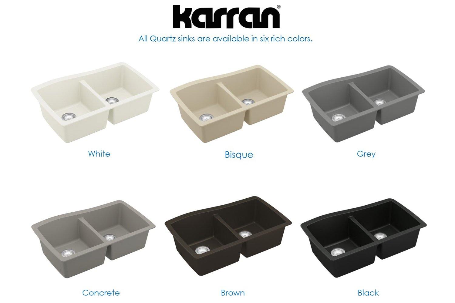 Alternate Image for Karran 34" Undermount Quartz Composite Kitchen Sink, 50/50 Double Bowl, Grey, QU-720-GR