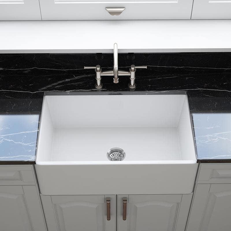 Alternate Image for Crestwood 30" White Fireclay Farmhouse Sink, Smooth/Fluted Front, CW-7130-W