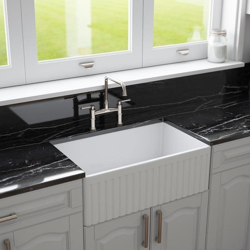 Alternate Image for Crestwood 30" White Fireclay Farmhouse Sink, Smooth/Fluted Front, CW-7130-W