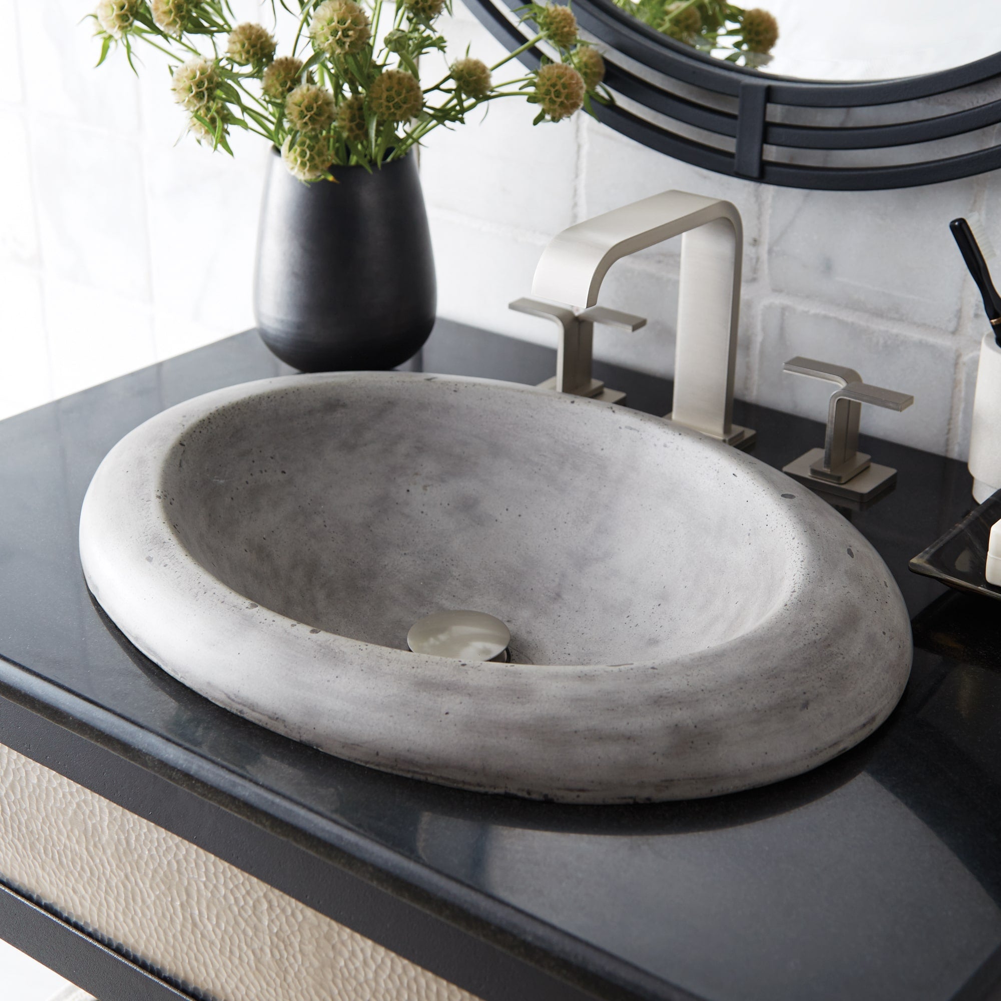 Native Trails Cuyama 21" Round NativeStone Concrete Bathroom Sink, Ash, NSL2115-A