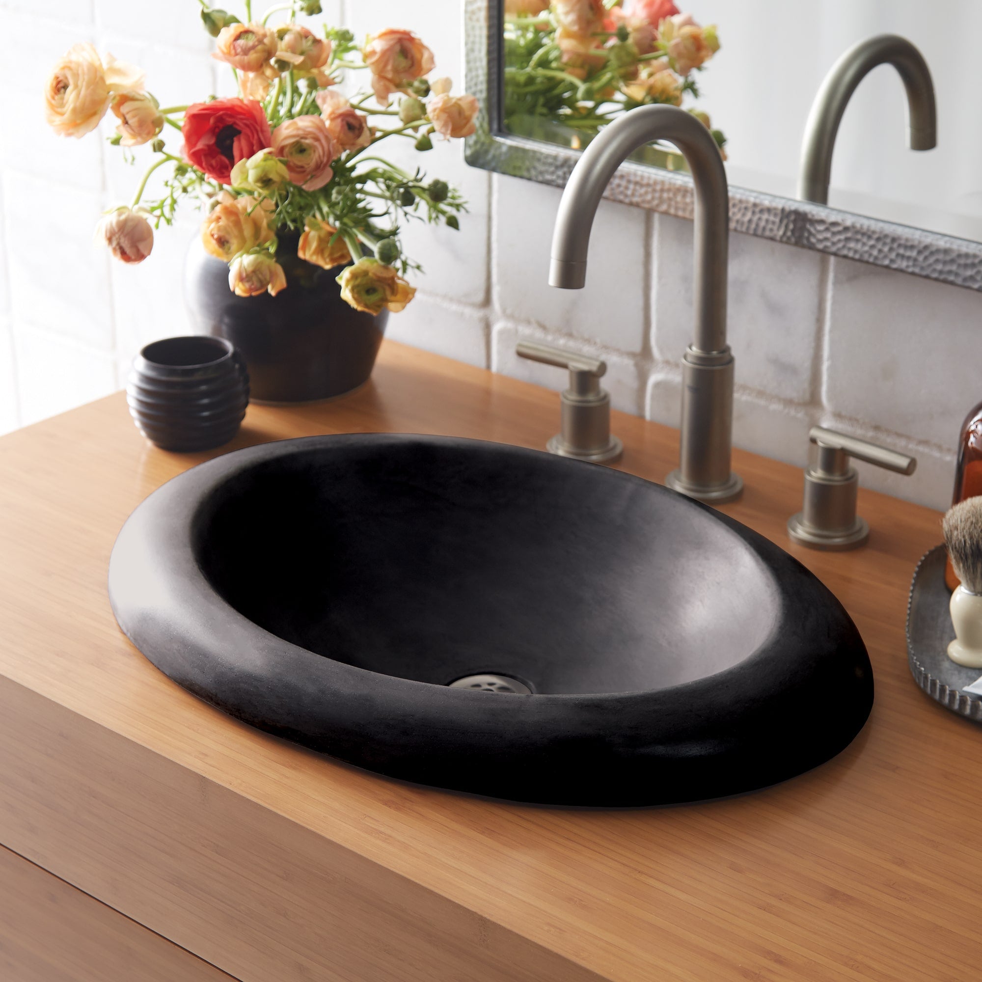 Native Trails Cuyama 21" x 15" Round Drop In NativeStone Concrete ADA Bathroom Sink, Charcoal, NSL2115-C