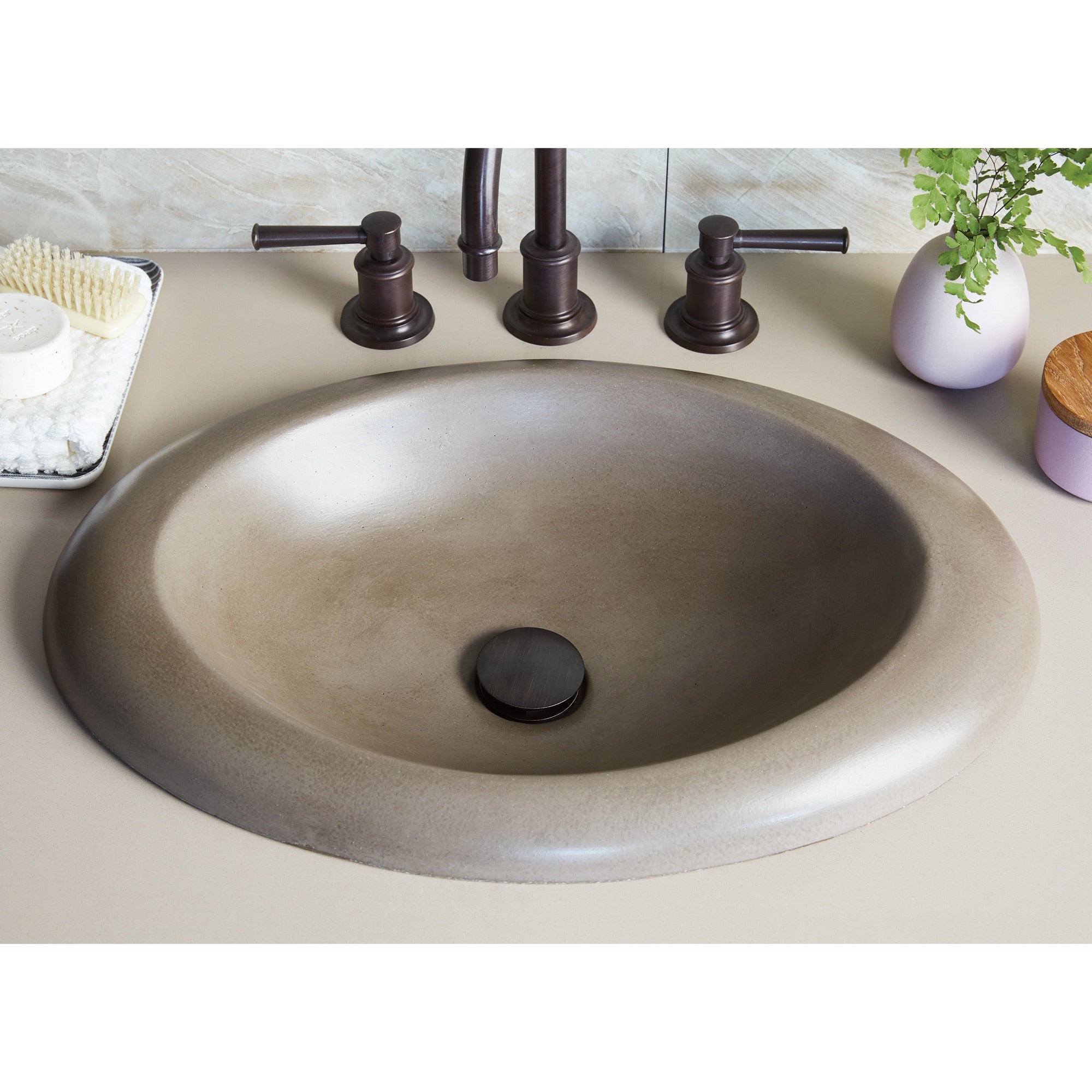 Native Trails Cuyama 21" Round NativeStone Concrete Bathroom Sink, Earth, NSL2115-E