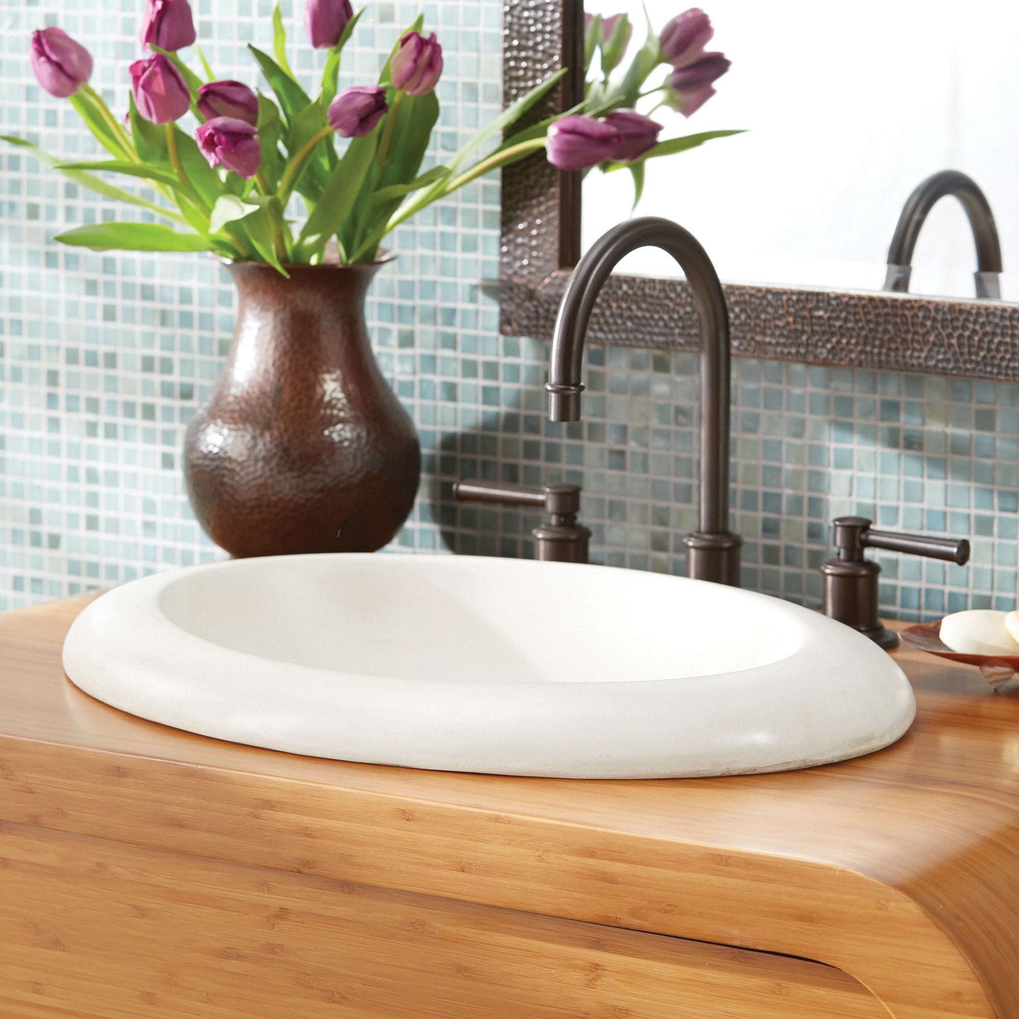 Native Trails Cuyama 21" Round NativeStone Concrete Bathroom Sink, Pearl, NSL2115-P