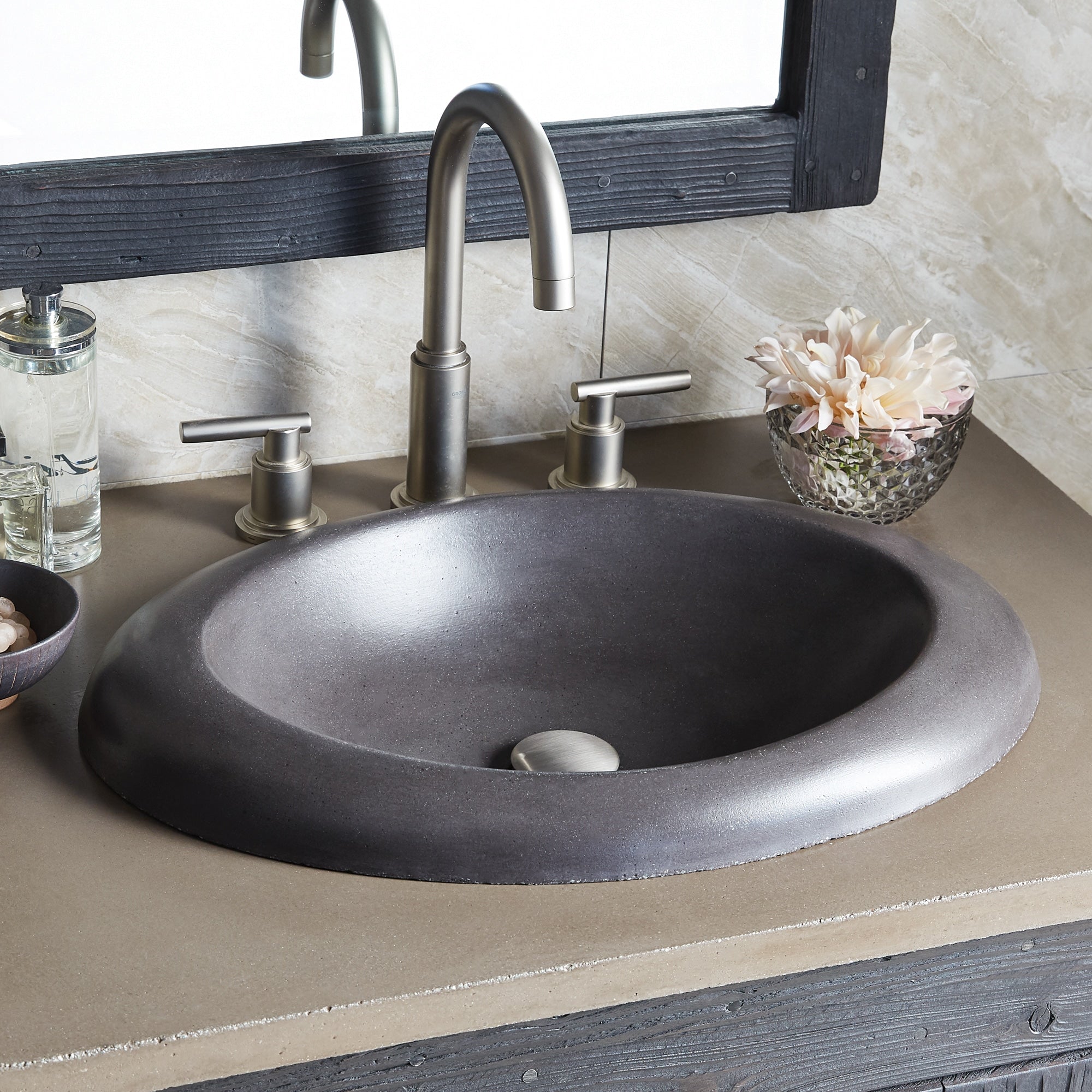 Native Trails Cuyama 21" Round NativeStone Concrete Bathroom Sink, Slate, NSL2115-S