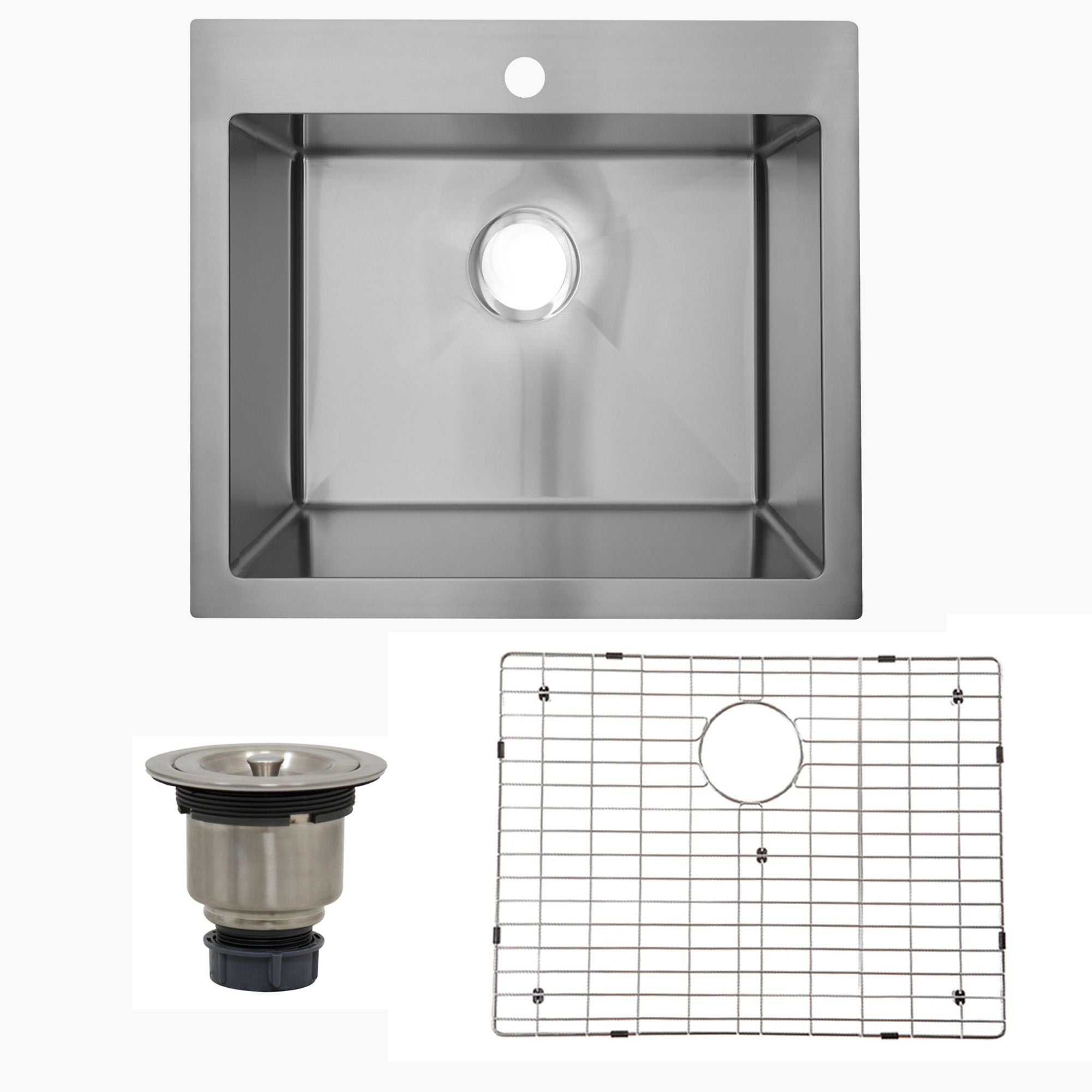 Nantucket Sinks Pro Series 25" Drop In/Topmount 304 Stainless Steel Kitchen Sink with Accessories, SR2522-16