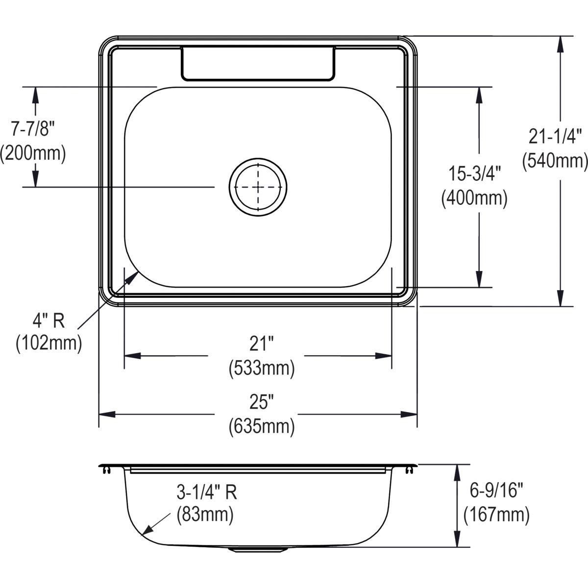 Alternate Image for Elkay Dayton 25" Stainless Steel Kitchen Sink, Satin, 4 Faucet Hole, D125214