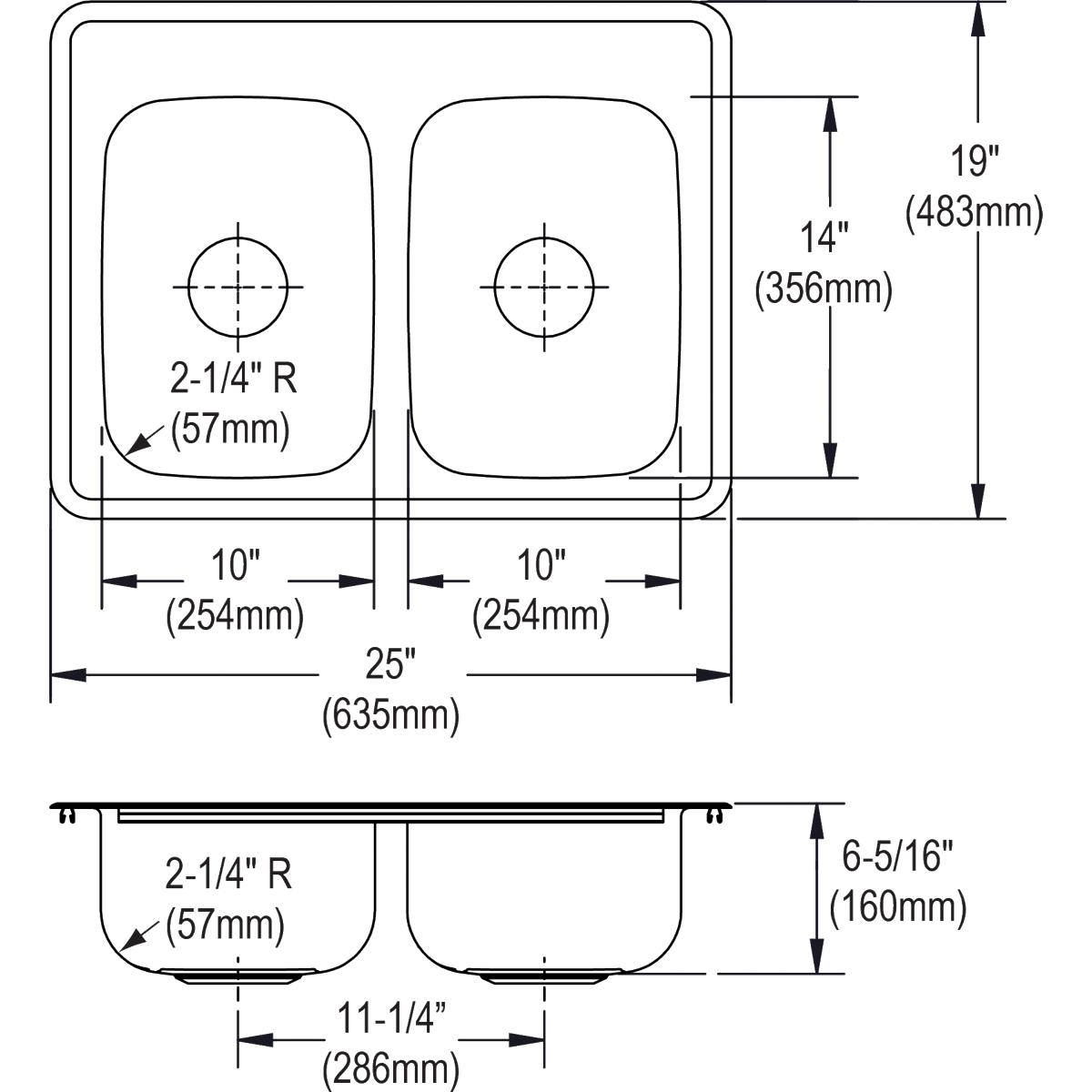 Alternate Image for Elkay Dayton 25" Stainless Steel Kitchen Sink, 50/50 Double Bowl, Satin, 3 Faucet Hole, D225193