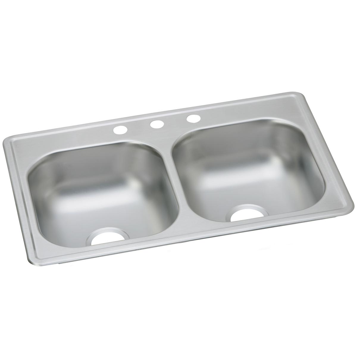 Alternate Image for Elkay Dayton 33" Stainless Steel Kitchen Sink, 50/50 Double Bowl, Satin, 3 Faucet Hole, D233193
