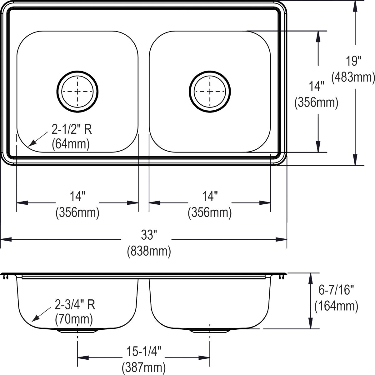 Alternate Image for Elkay Dayton 33" Stainless Steel Kitchen Sink, 50/50 Double Bowl, Satin, 4 Faucet Hole, D233194