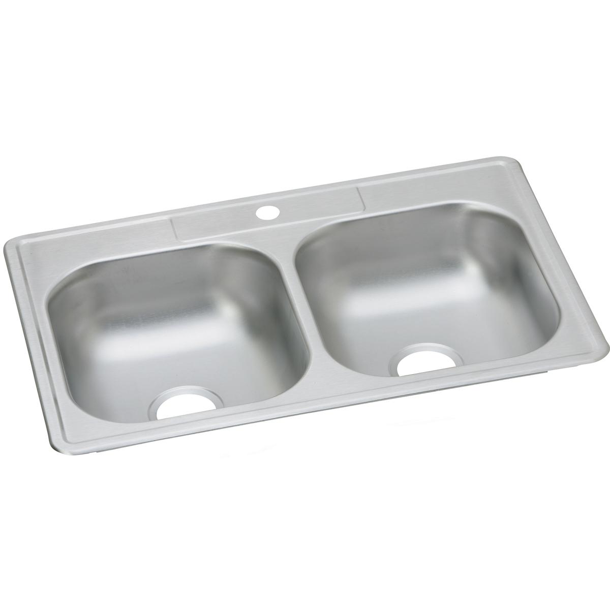 Alternate Image for Elkay Dayton 33" Stainless Steel Kitchen Sink, 50/50 Double Bowl, Satin, 1 Faucet Hole, D233221