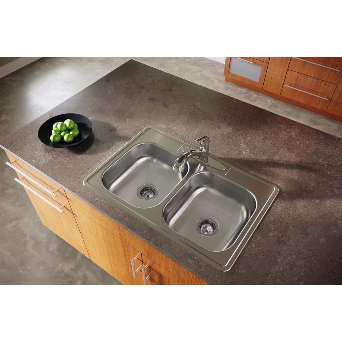 Elkay Dayton 33" Stainless Steel Kitchen Sink, 50/50 Double Bowl, Satin, D233224 - The Sink Boutique