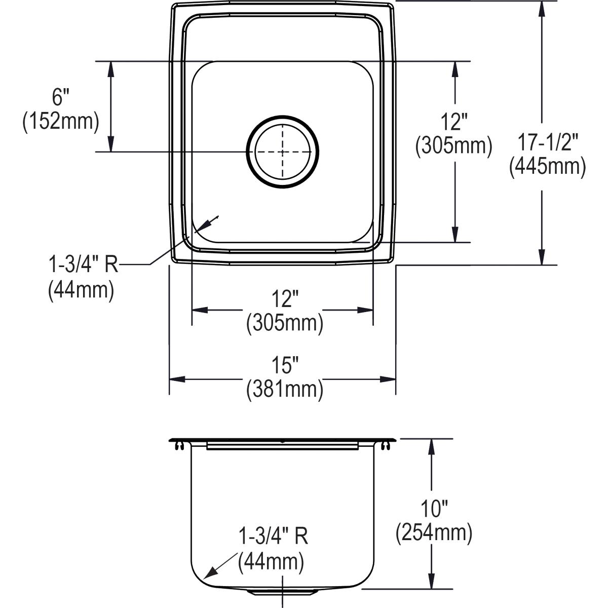 Alternate Image for Elkay Lustertone 15" Stainless Steel Kitchen Sink, 18 Gauge, Lustrous Satin, 3 Faucet Hole, DLR1517103