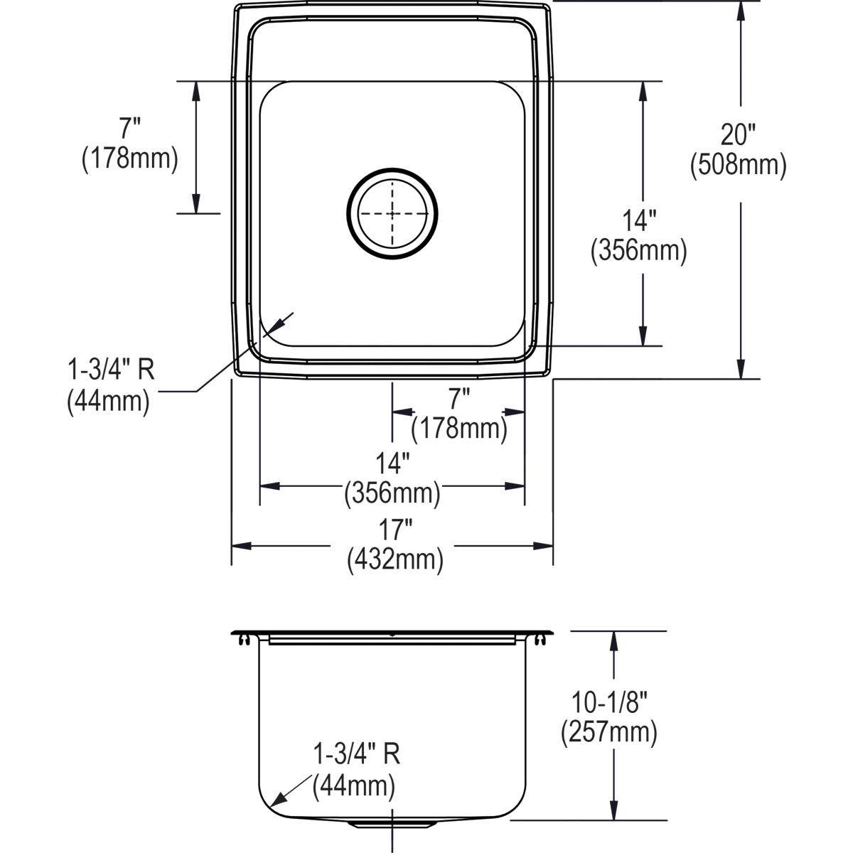 Alternate Image for Elkay Lustertone 17" Stainless Steel Kitchen Sink, 18 Gauge, Lustrous Satin, 2 Faucet Hole, DLR1720102