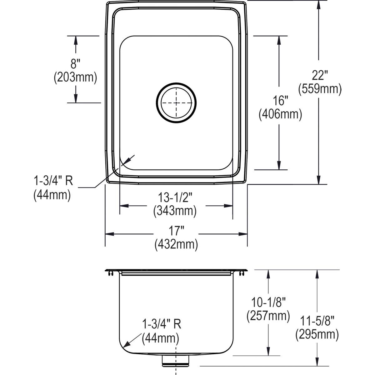 Alternate Image for Elkay Lustertone 17" Stainless Steel Kitchen Sink, 18 Gauge, Lustrous Satin, 1 Faucet Hole, DLR172210PD1