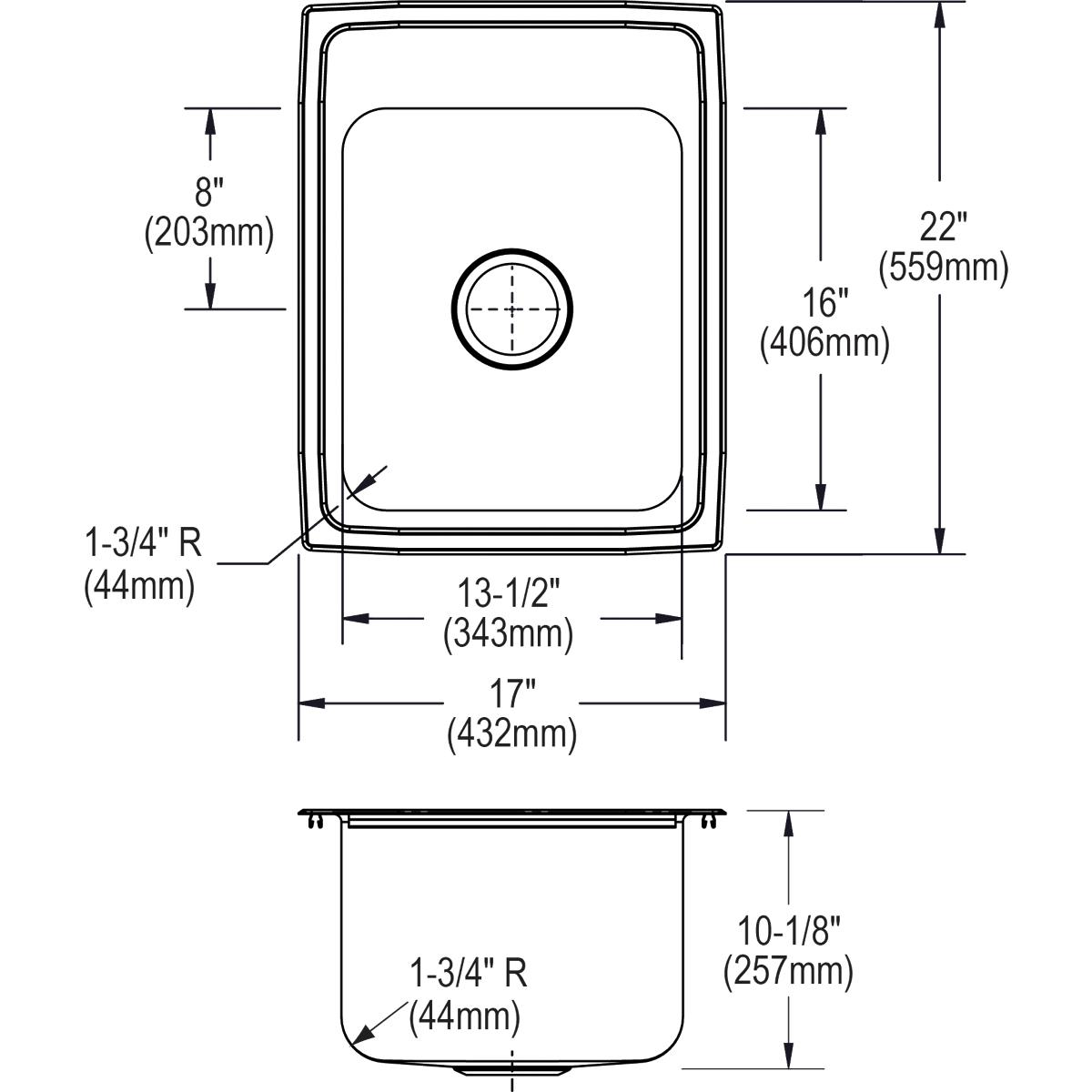 Alternate Image for Elkay Lustertone 17" Stainless Steel Kitchen Sink, 18 Gauge, Lustrous Satin, 2 Faucet Hole, DLR1722102