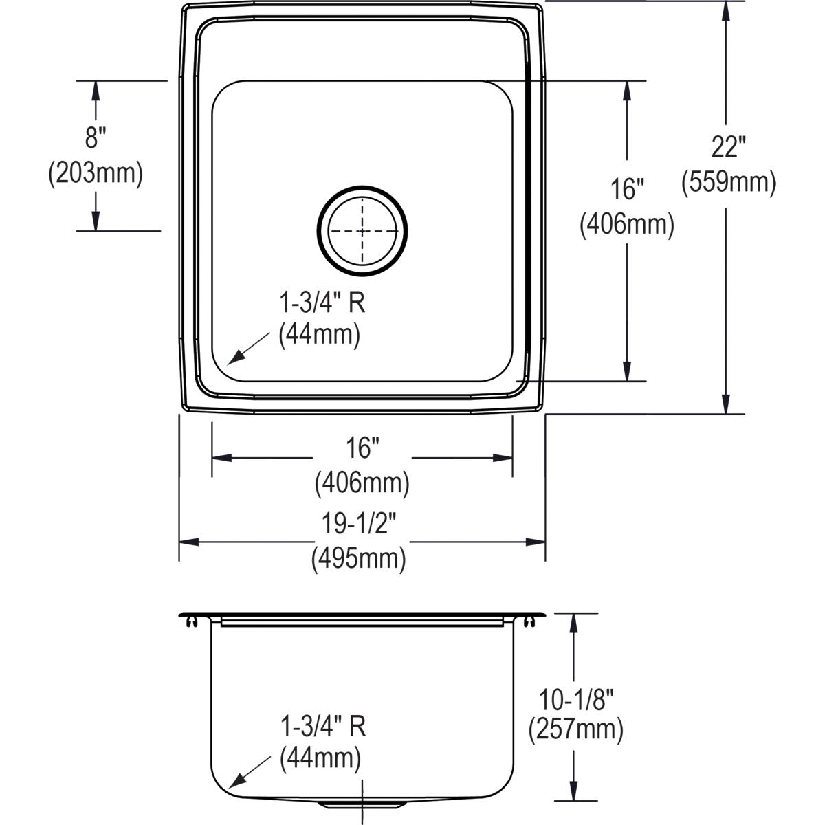 Alternate Image for Elkay Lustertone 20" Stainless Steel Kitchen Sink, 18 Gauge, Lustrous Satin, 3 Faucet Hole, DLR2022103