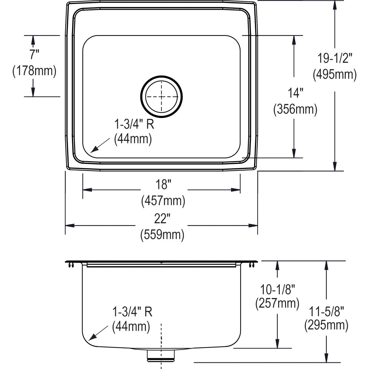 Alternate Image for Elkay Lustertone 22" Stainless Steel Kitchen Sink, 18 Gauge, Lustrous Satin, 3 Faucet Hole, DLR221910PD3