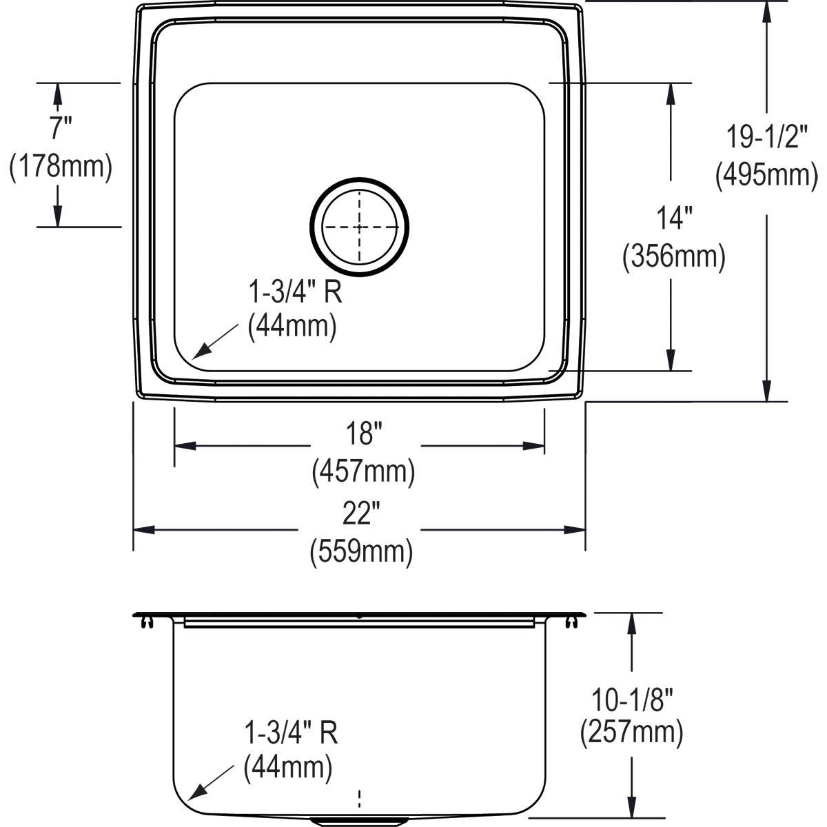 Alternate Image for Elkay Lustertone 22" Stainless Steel Kitchen Sink, 18 Gauge, Lustrous Satin, 3 Faucet Hole, DLR2219103