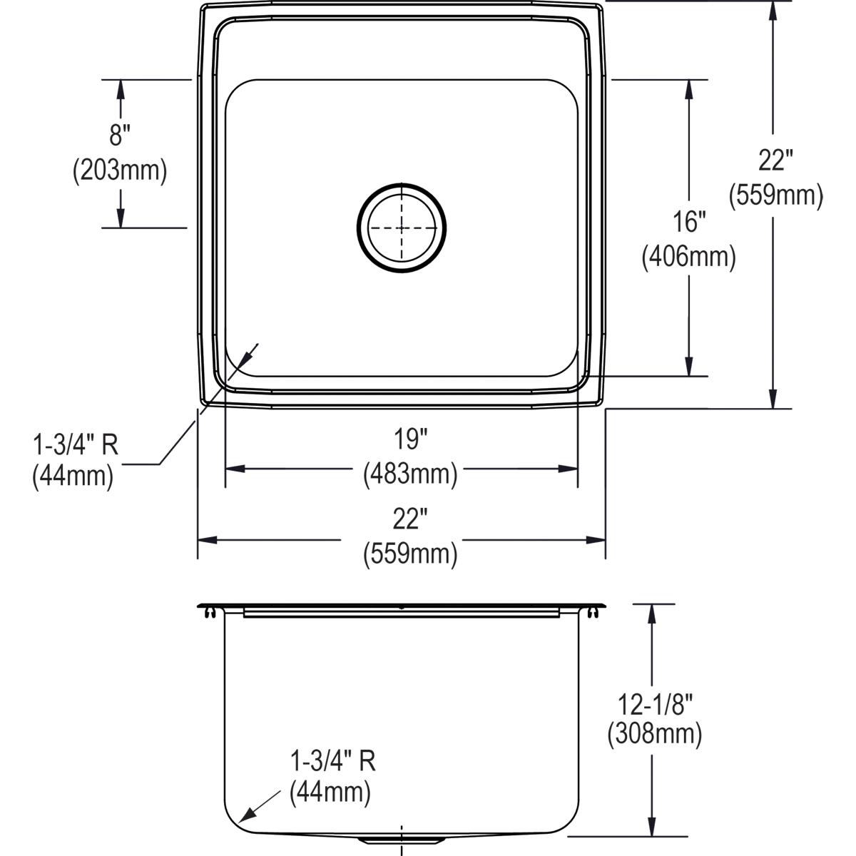 Alternate Image for Elkay Lustertone 22" Stainless Steel Kitchen Sink, 18 Gauge, Lustrous Satin, 3 Faucet Hole, DLR2222123