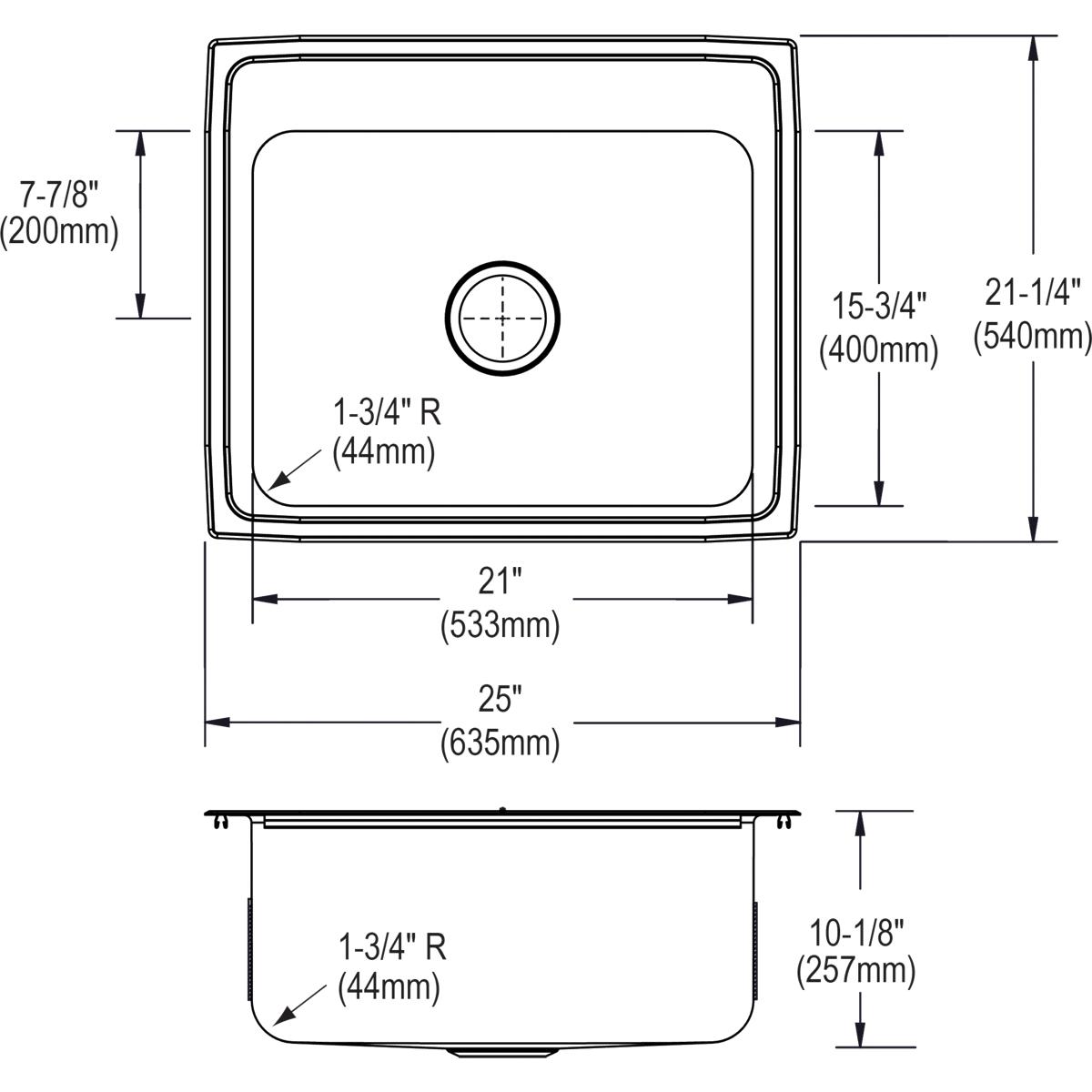 Alternate Image for Elkay Lustertone 25" Stainless Steel Kitchen Sink, 18 Gauge, Lustrous Satin, 3 Faucet Hole, DLR2521103