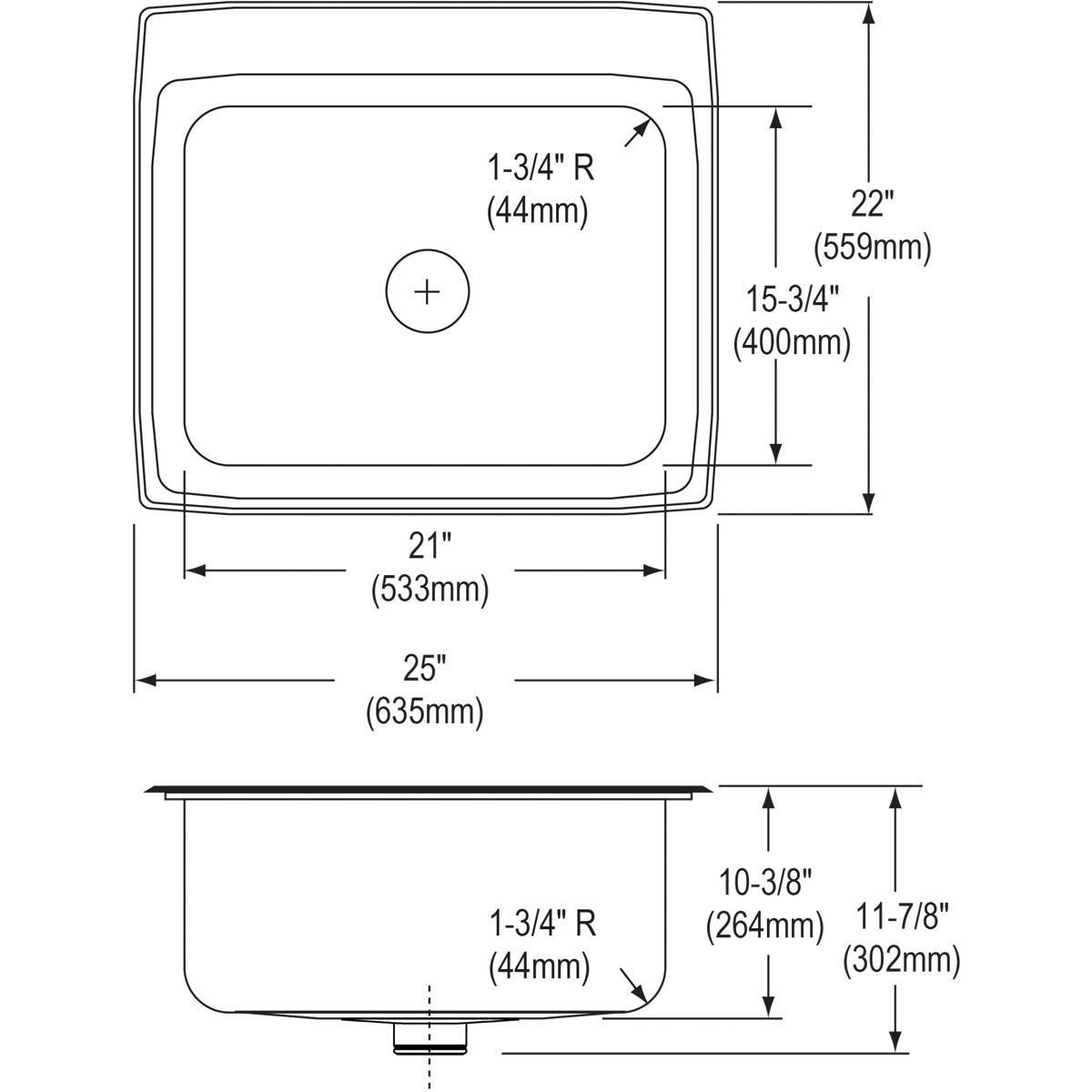 Alternate Image for Elkay Lustertone 25" Stainless Steel Kitchen Sink, 18 Gauge, Lustrous Satin, 1 Faucet Hole, DLR252210PD1