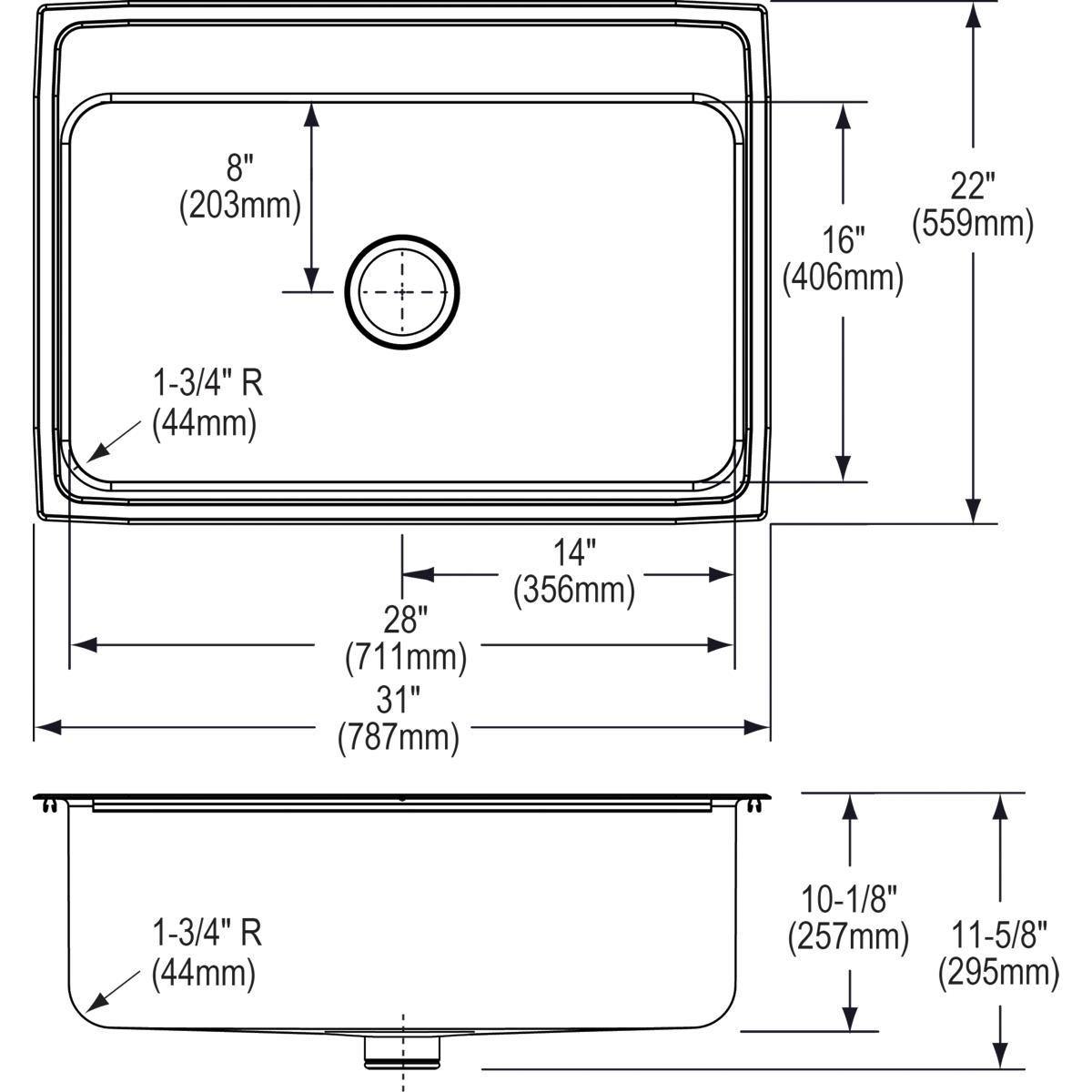 Alternate Image for Elkay Lustertone 31" Stainless Steel Kitchen Sink, 18 Gauge, Lustrous Satin, 1 Faucet Hole, DLR312210PD1