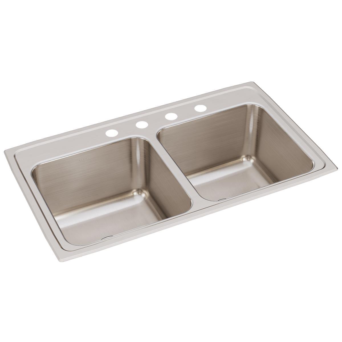 Alternate Image for Elkay Lustertone 33" Stainless Steel Kitchen Sink, 50/50 Double Bowl, 18 Gauge, Lustrous Satin, 4 Faucet Hole, DLR3319104