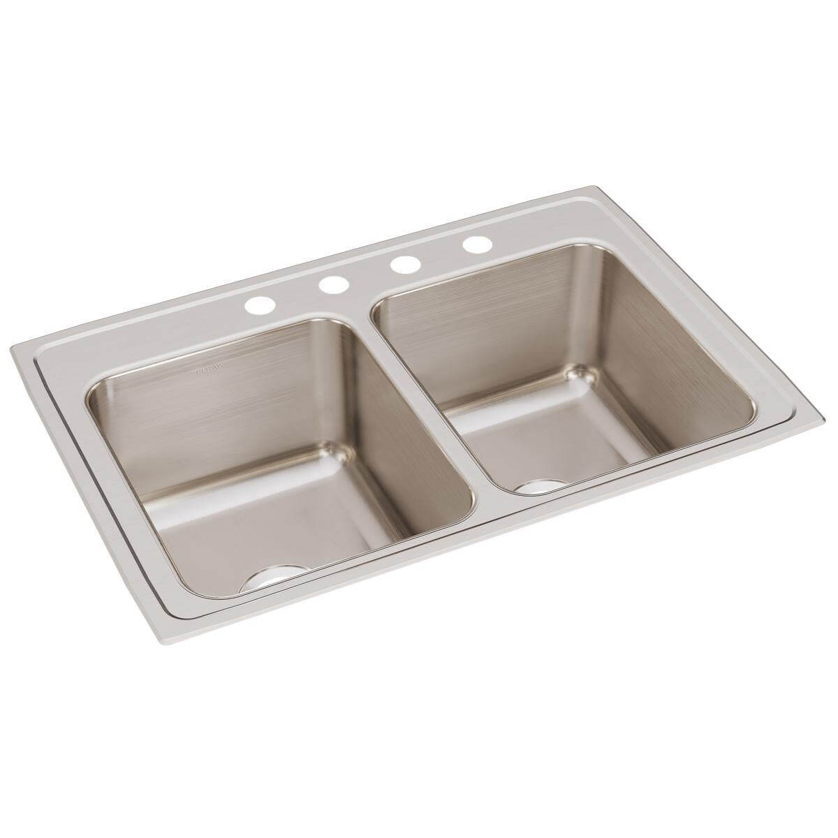 Alternate Image for Elkay Lustertone 33" Stainless Steel Kitchen Sink, 50/50 Double Bowl, 18 Gauge, Lustrous Satin, 4 Faucet Hole, DLR3322124