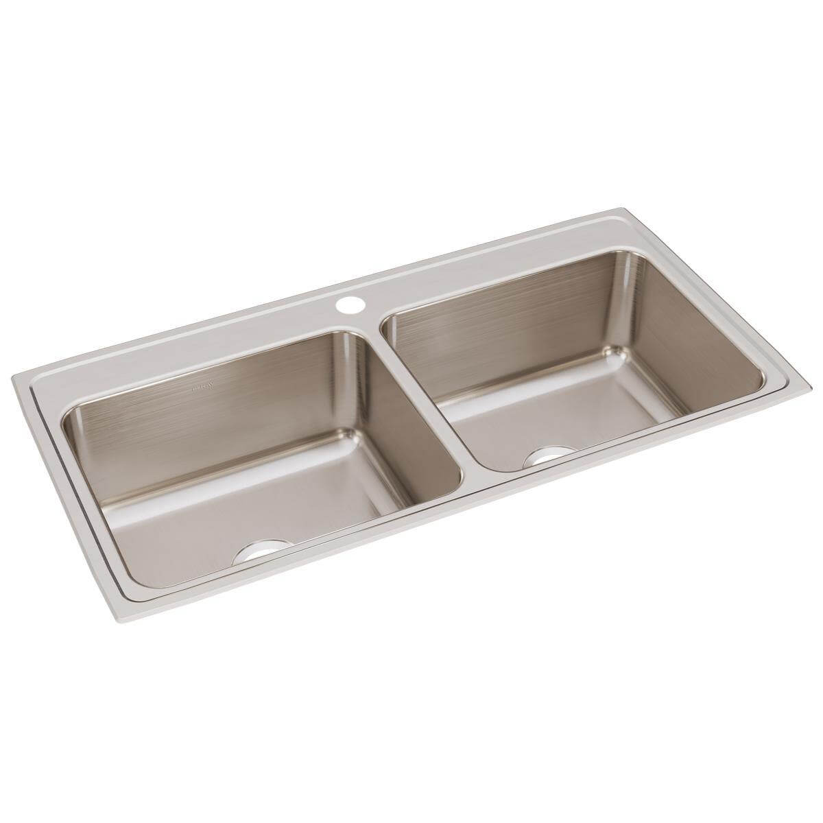 Alternate Image for Elkay Lustertone 43" Stainless Steel Kitchen Sink, 50/50 Double Bowl, 18 Gauge, Lustrous Satin, 1 Faucet Hole, DLR4322101
