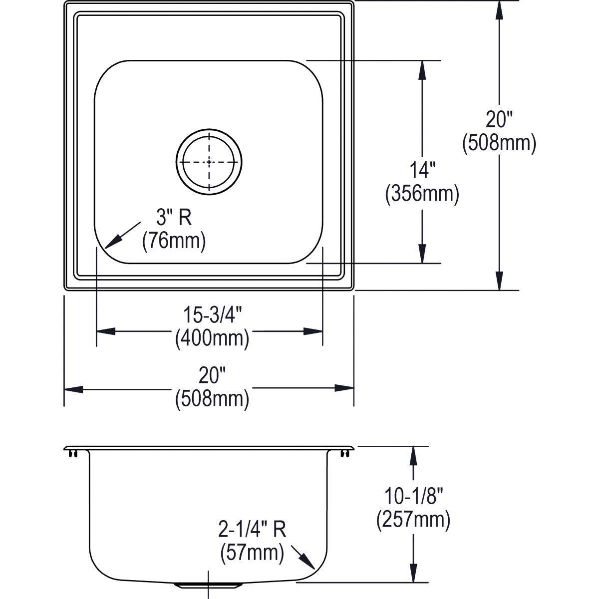 Alternate Image for Elkay Dayton 20" Stainless Steel Laundry Sink, Premium Highlighted Satin, OS4 Faucet Hole, DPC1202010OS4